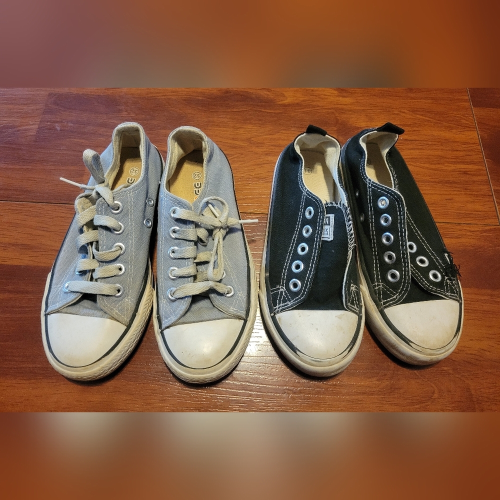 2 pairs of tennis shoes. Size 13. Black and light blue.